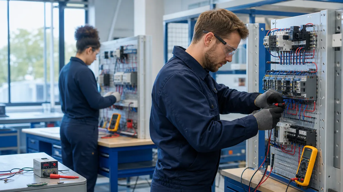 Berufliche Elektro-Ausbildungswerkstatt mit technischer Ausrüstung